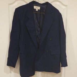 Vintage Womens Christian Dior Blue Wool Blazer